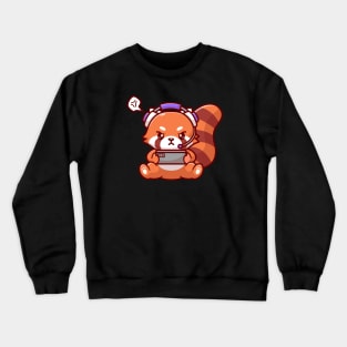 Cute Red Panda Playing Game With Headphone Cartoon Crewneck Sweatshirt